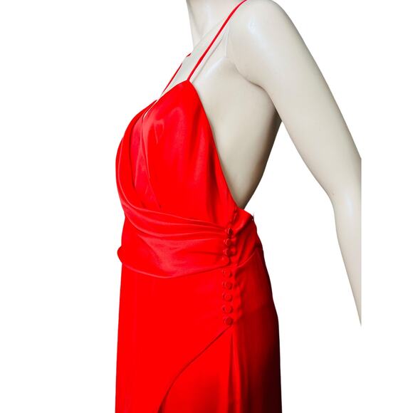 New Fame and Partners Red Maxi Gown Size 14 US Wrap top V-Neckline Front Open - Picture 9 of 13